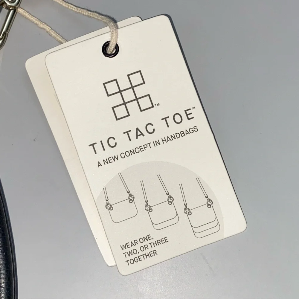 Tic Tac Toe NWT Half Moon Black Crossbody Black Leather 3 in 1 Minimalist Travel